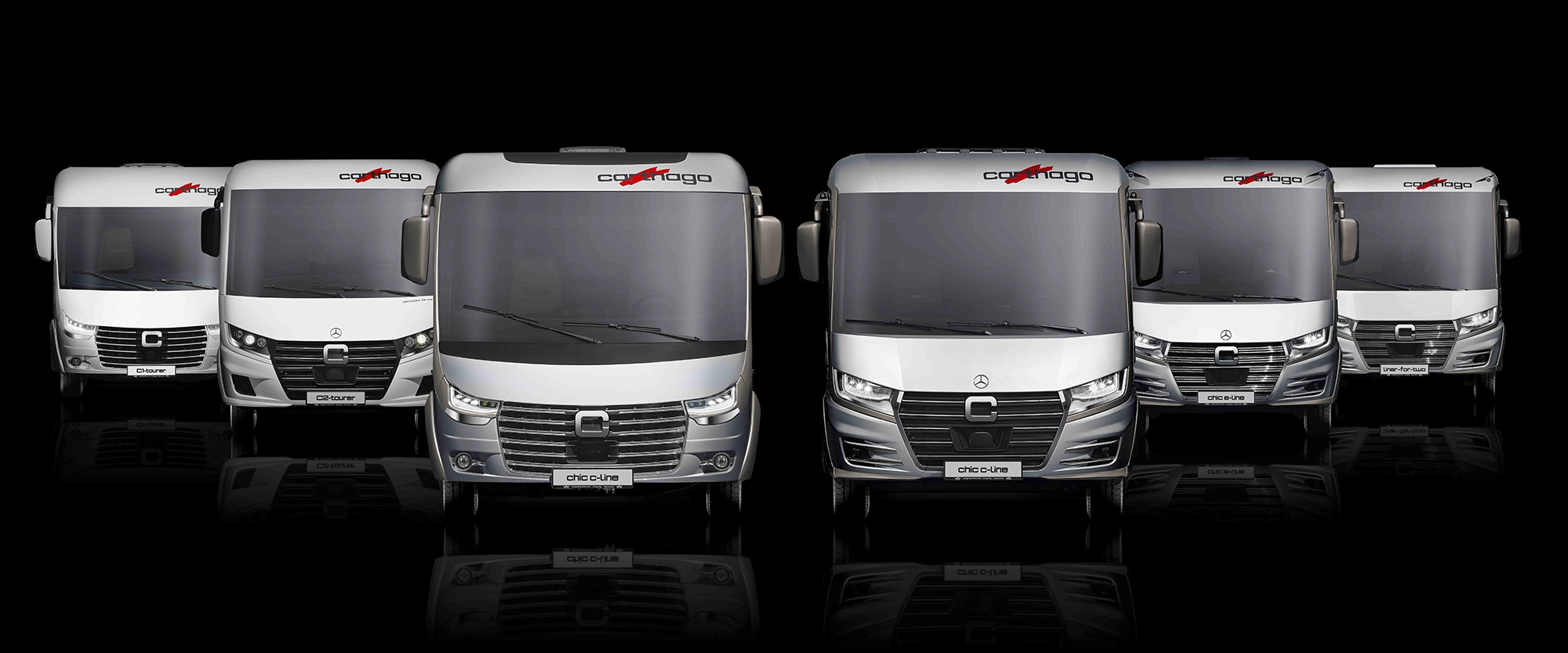 unterschiedliche integrierte Carthago Modelle auf schwarzem Hintergrund